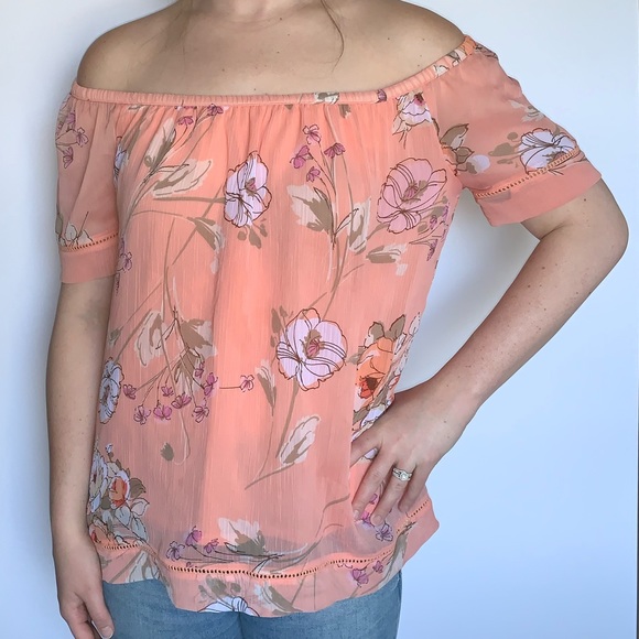 St. John's Bay Tops - Off Shoulder Floral Top